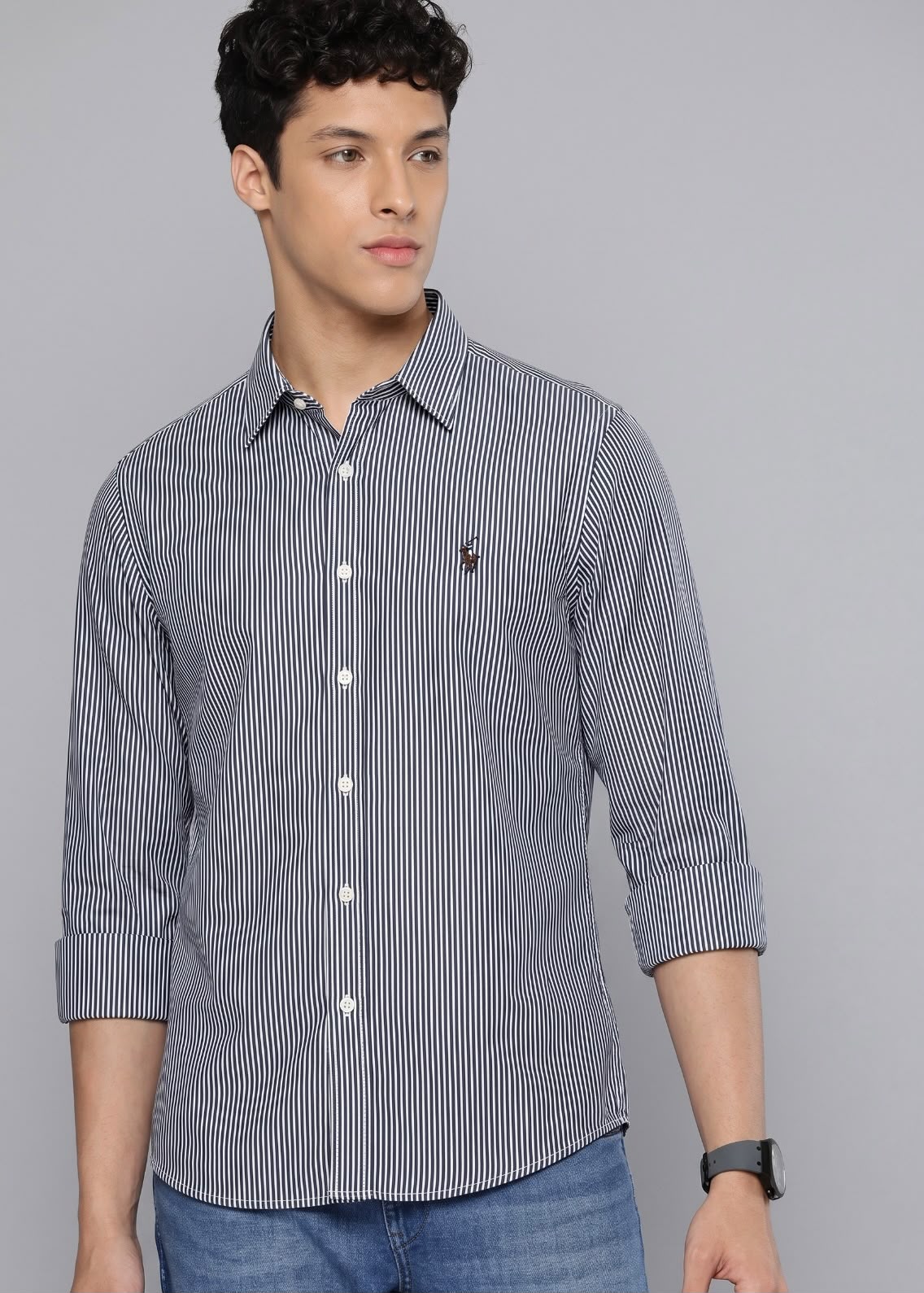 WhatsApp Image 2026-09-15 at 1.03.27 AM Navy Blue & White Stripe Old money Shirt (Rap loran) - Image 1