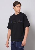 Black base + Black/Blue wings + “Angel” typography Dropshoulder - Image 2