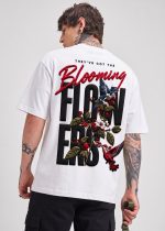 White base + Red/Black “BLOOMING” typography Dropshoulder