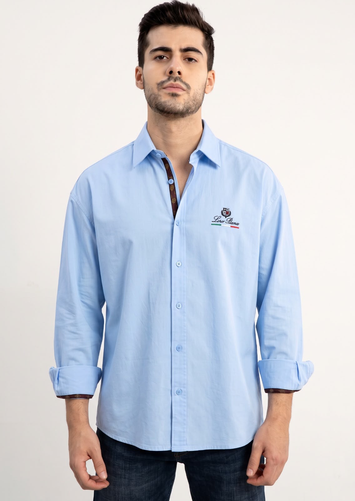 WhatsApp Image 2026-10-07 at 7.05.13 PM Sky Color Loro Piana Italian Boxy Fit Solid Color Shirt - Image 1
