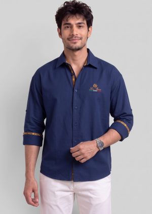 Deef Blue Color Loro Piana Italian Boxy Fit Solid Color Shirt