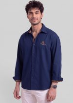 Deef Blue Color Loro Piana Italian Boxy Fit Solid Color Shirt - Image 5