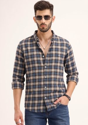 Classic Navy & Khaki Color Check Shirt (Calvin Klein)